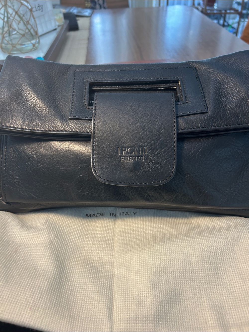Elegant Ponte Firenze Black Leather Clutch